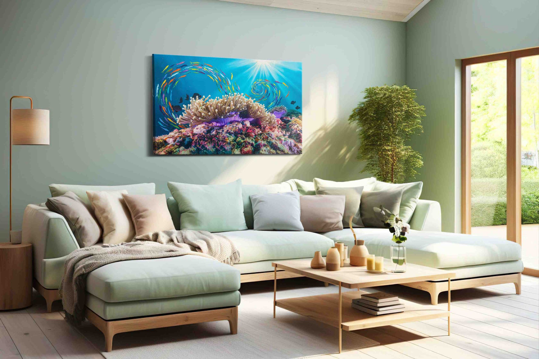 Vibrant Dance of the Coral Sea – sealife canvas wall art, gallery-wrapped, ready to hang