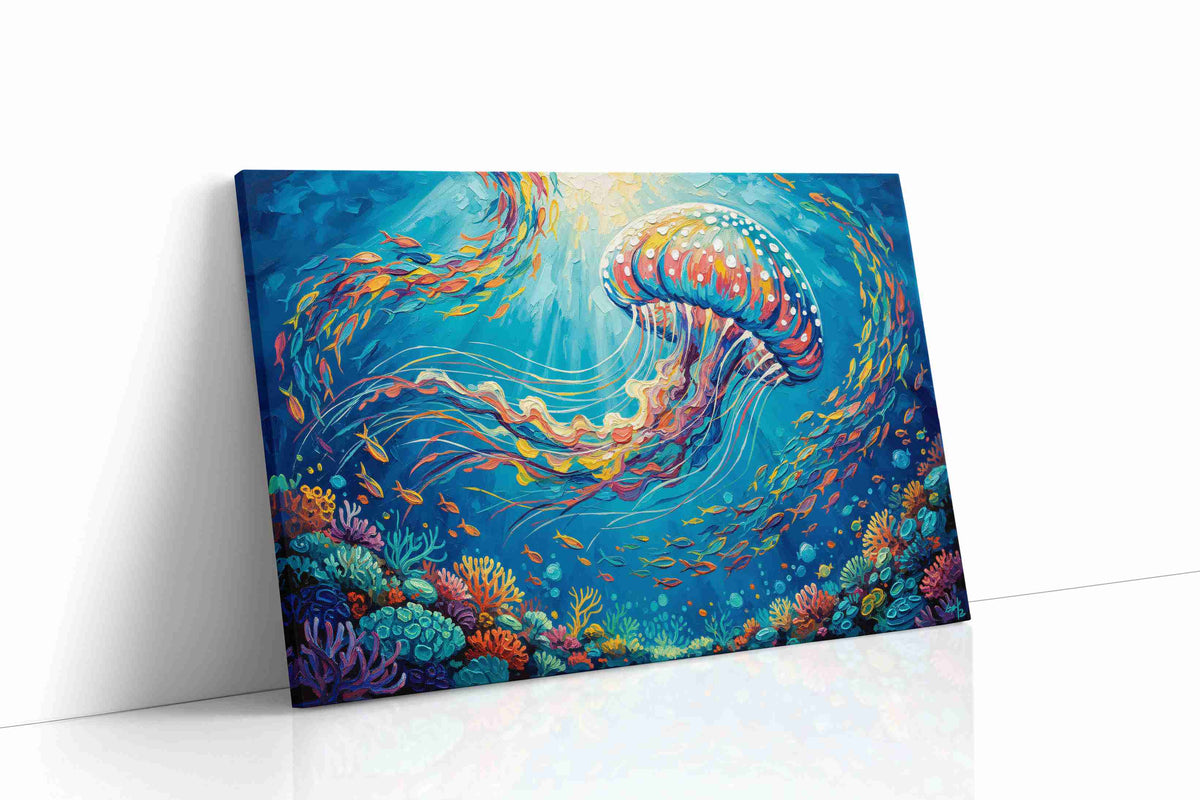 Vibrant Dance of the Jellyfish sealife canvas print gallery-wrapped landscape canvas studio shot