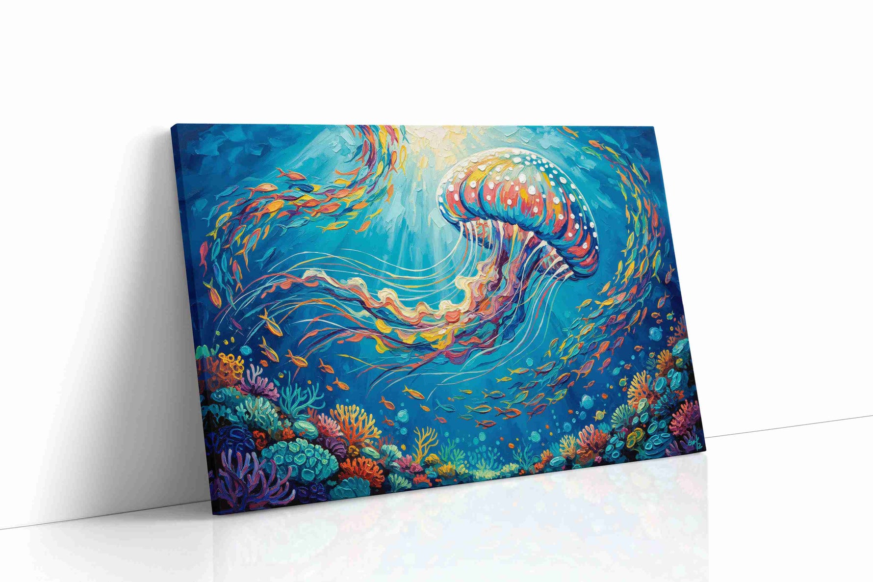 Vibrant Dance of the Jellyfish sealife canvas print gallery-wrapped landscape canvas studio shot