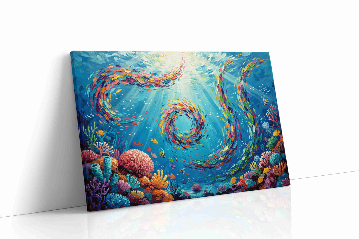 Vibrant Underwater Symphony sealife canvas print, gallery-wrapped, ready to hang