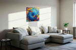 Vibrant Whirl of the Deep sealife canvas print, displayed in a living room