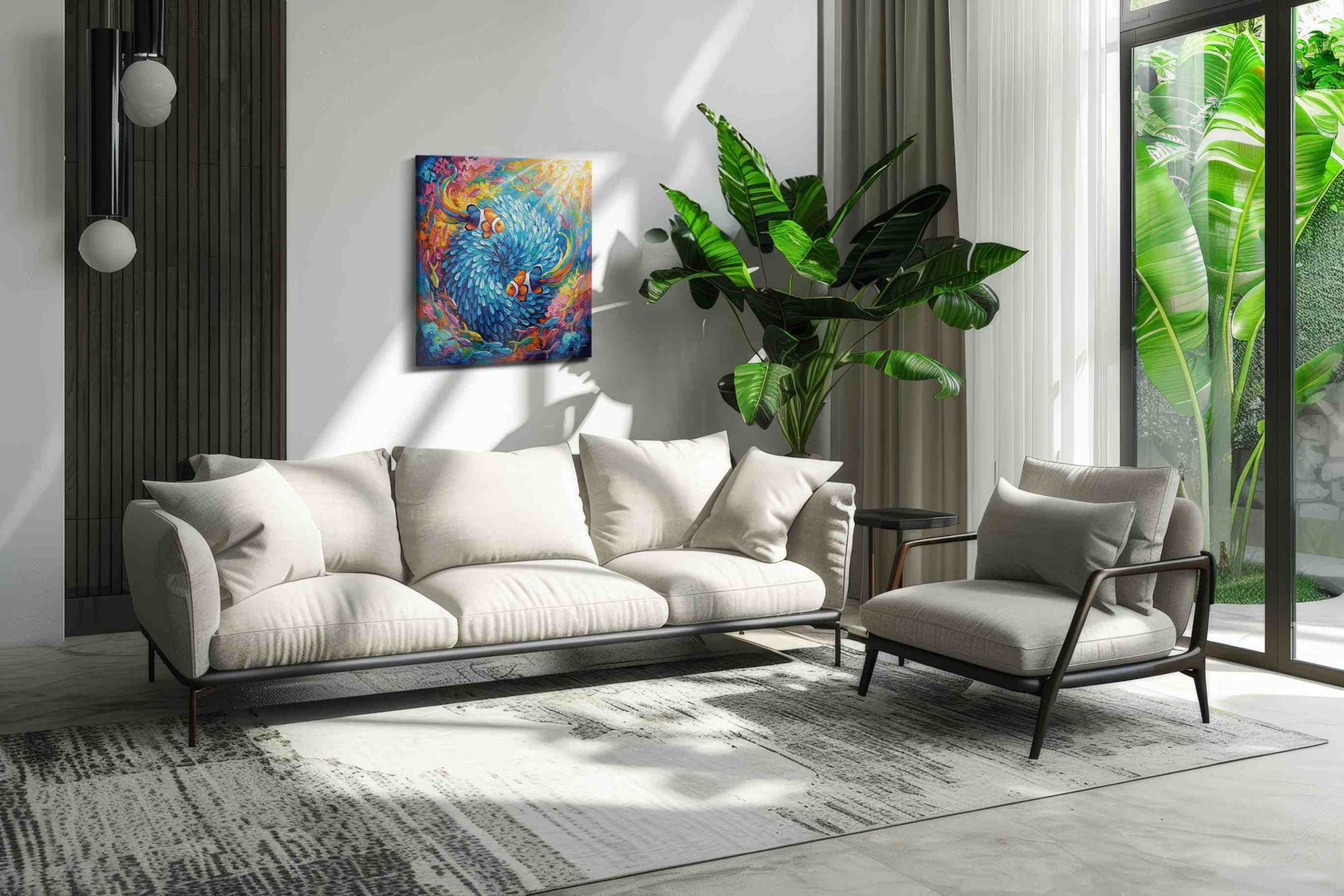 Vibrant Whirl of the Deep sealife canvas print, on wall, lifestyle preview