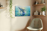 Whale Symphony at Dawn sealife canvas print styled in a living room