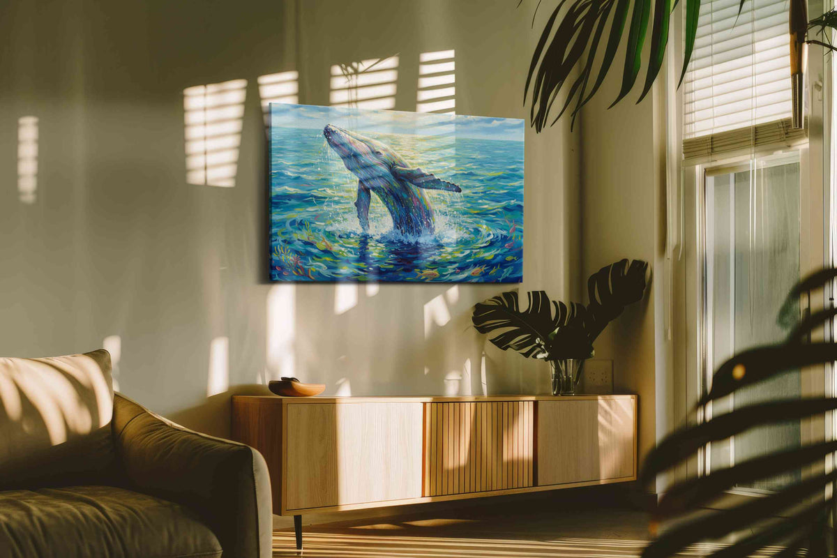 Whale Symphony at Dawn sealife canvas print, on wall, lifestyle preview