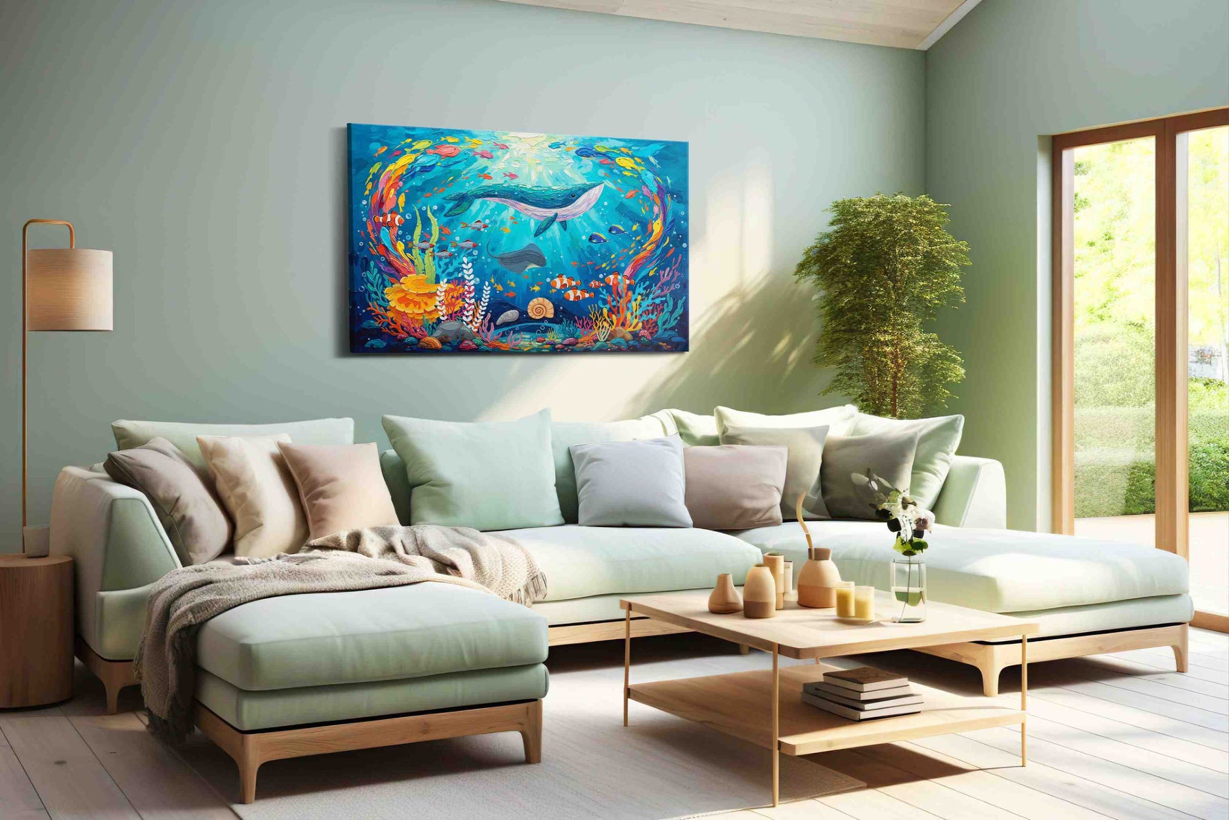 Whale's Harmony in the Coral Symphony – sealife canvas wall art, gallery-wrapped, ready to hang