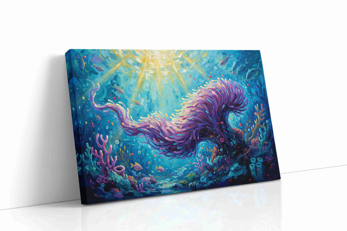 Whimsical Coral Symphony sealife canvas print, gallery-wrapped, ready to hang