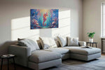 Whimsical Seahorse Symphony sealife canvas print, displayed in a living room