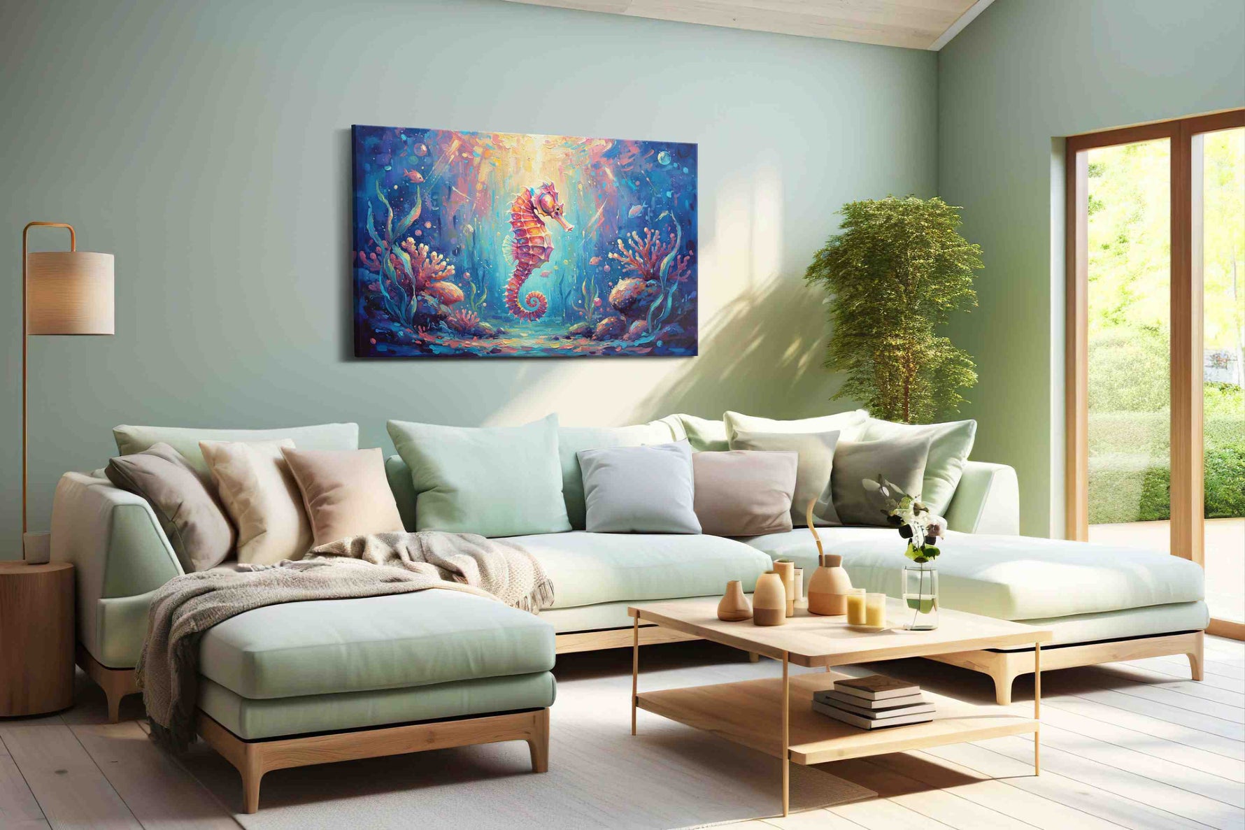 Whimsical Seahorse Symphony – sealife canvas wall art, gallery-wrapped, ready to hang