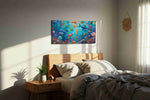 Whimsical Underwater Ballad sealife canvas print, displayed in a bedroom