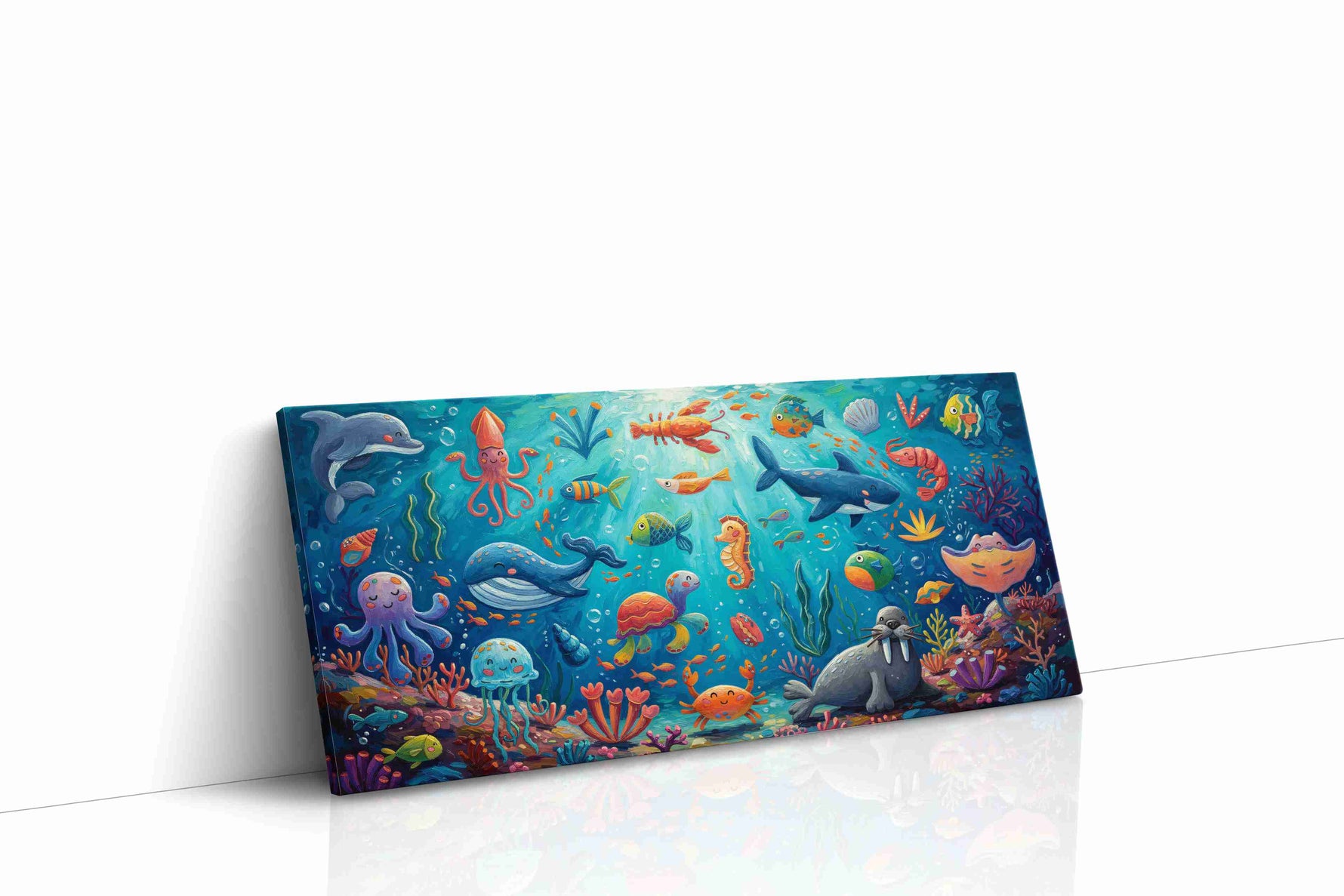 Whimsical Underwater Ballad sealife canvas print, gallery-wrapped, ready to hang