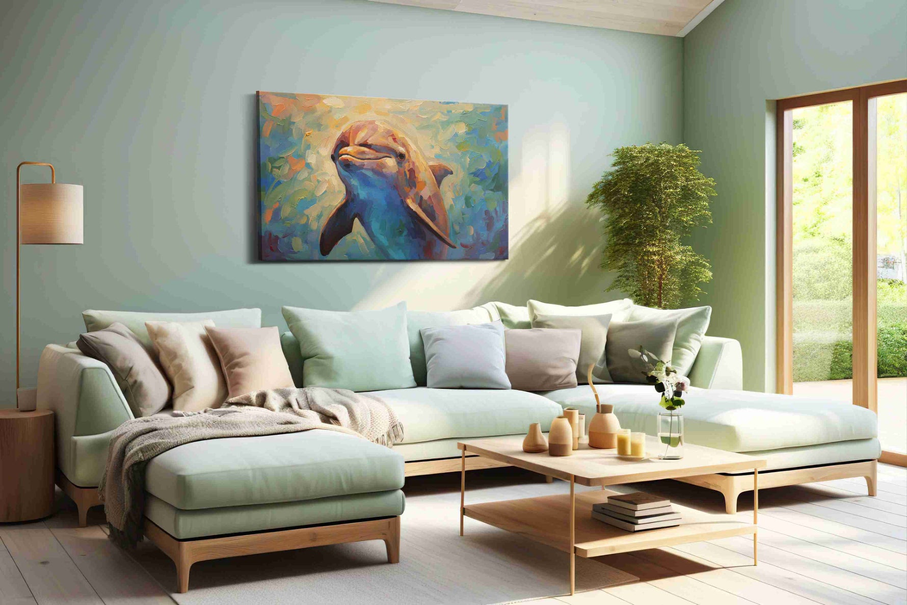 Whimsical Wave Dancer sealife canvas print, hanging on wall