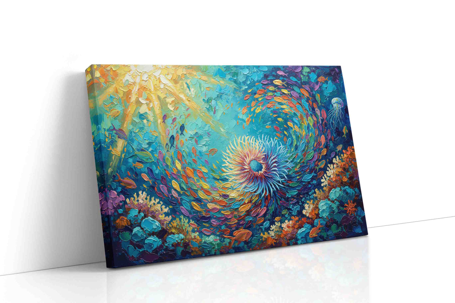 Whirlpool of Vibrant Coral Dreams sealife canvas print, gallery-wrapped, ready to hang