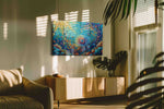 Whirlpool of Vibrant Coral Dreams sealife canvas print, displayed in a living room