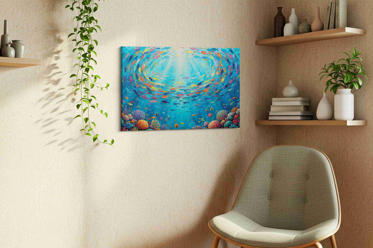 Whirlpool of Vibrant Reefs – sealife canvas wall art, gallery-wrapped, ready to hang