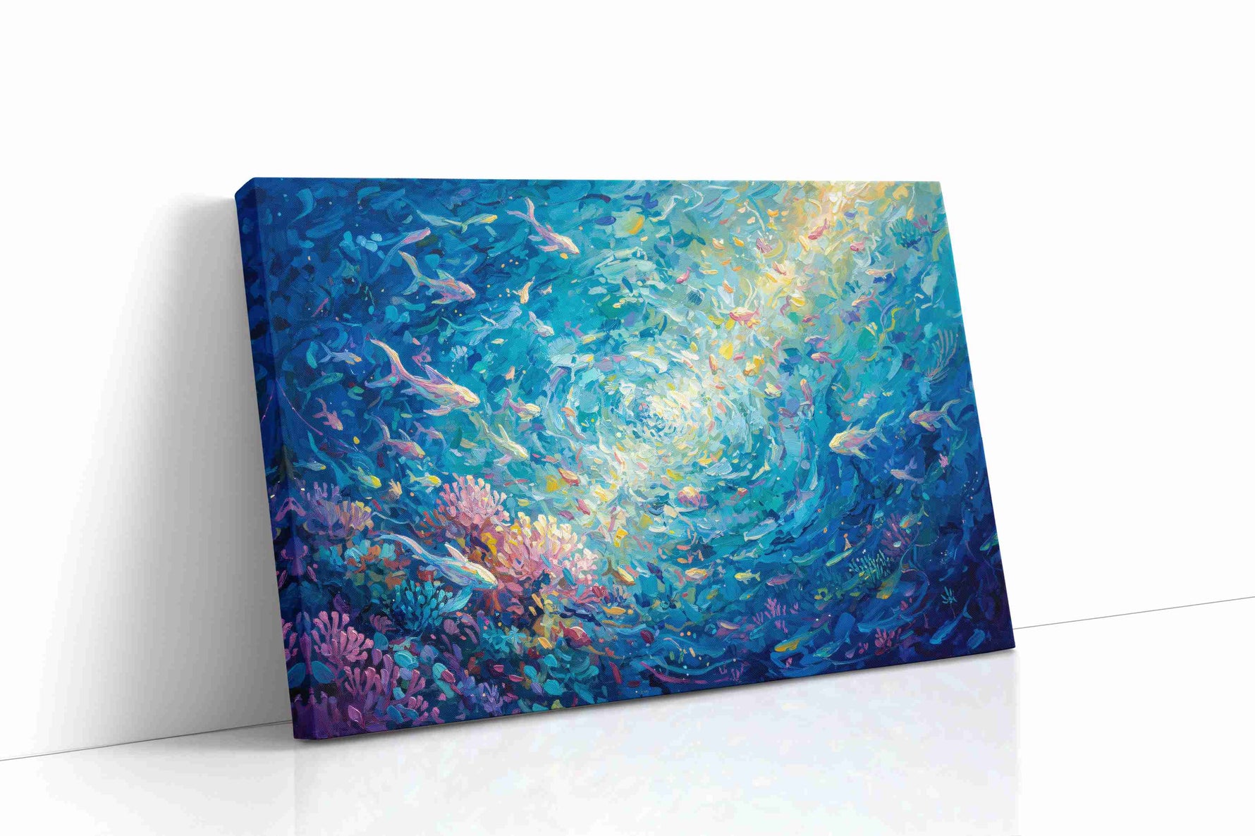 Whirls of the Deep Blue sealife canvas print, gallery-wrapped, ready to hang