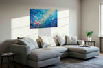 Whirls of the Deep Blue sealife canvas print in a living room scene