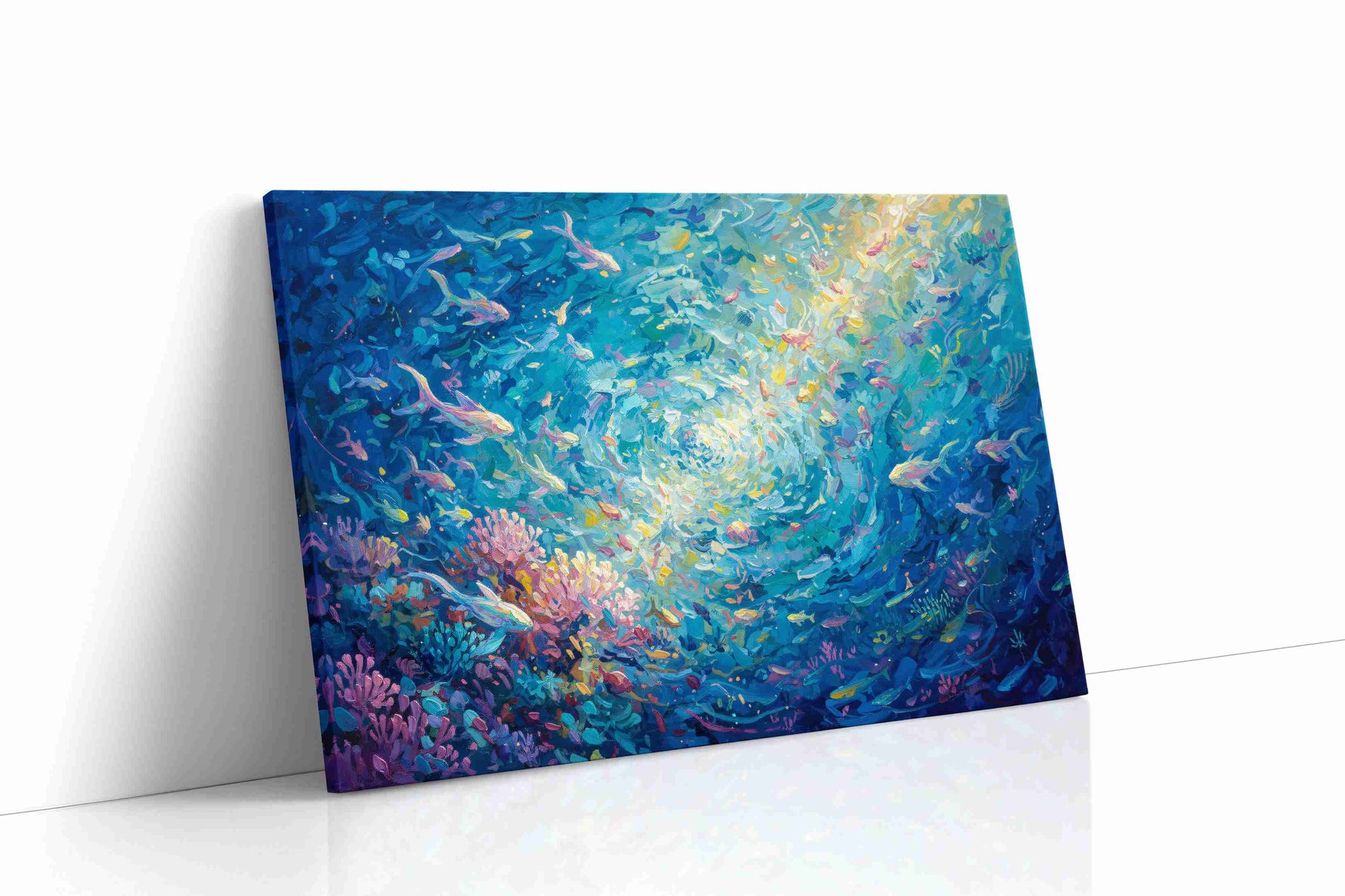 Whirls of the Deep Blue sealife canvas print gallery-wrapped landscape canvas studio shot