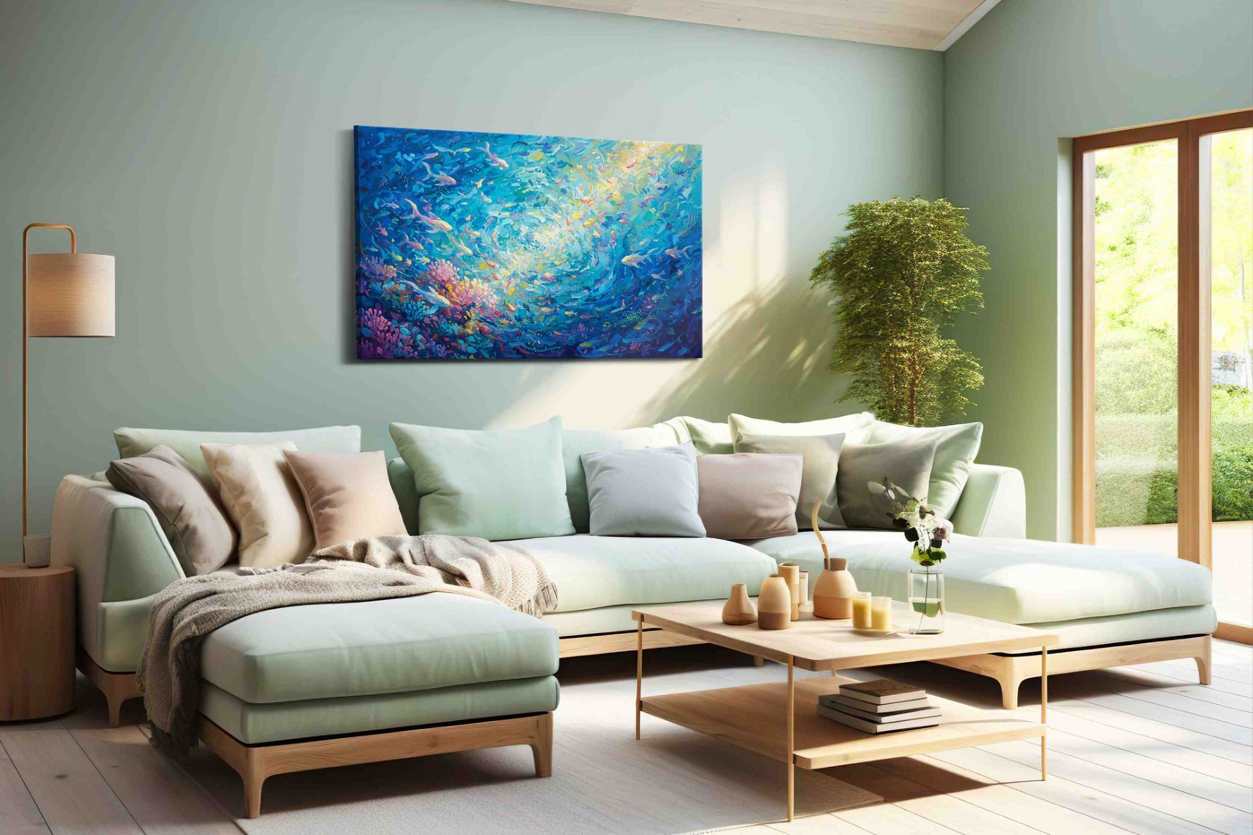 Whirls of the Deep Blue – sealife canvas wall art, gallery-wrapped, ready to hang