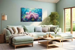 Whispers of the Coral Kingdom sealife canvas print shown in a wall scene