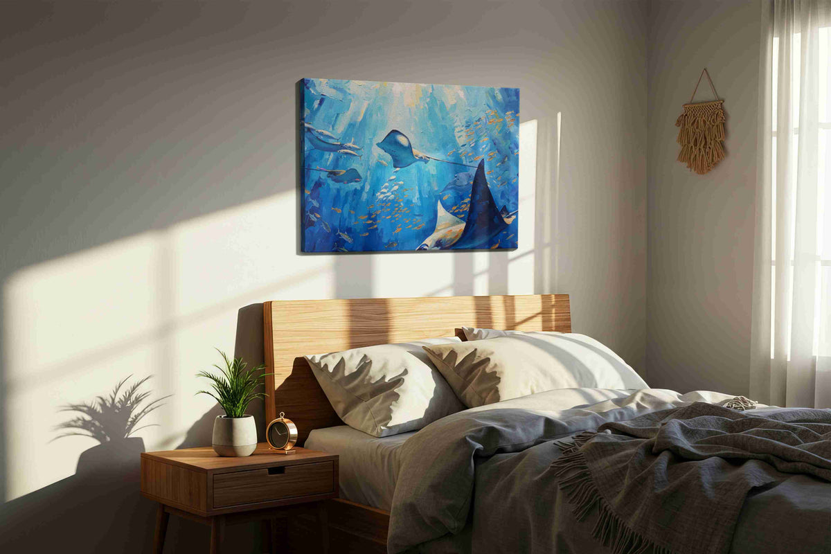 Whispers of the Deep III sealife canvas print, displayed in a bedroom