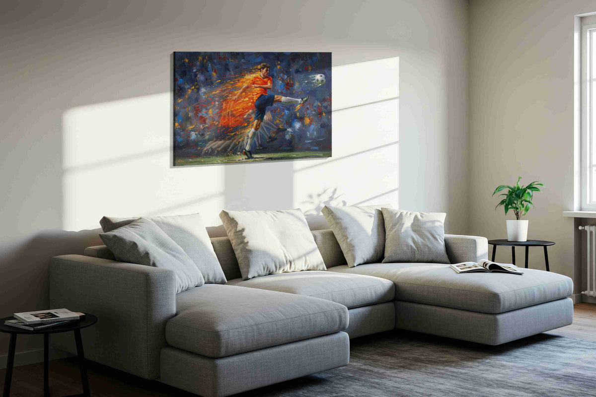 Blaze of Motion sports canvas print, displayed in a living room