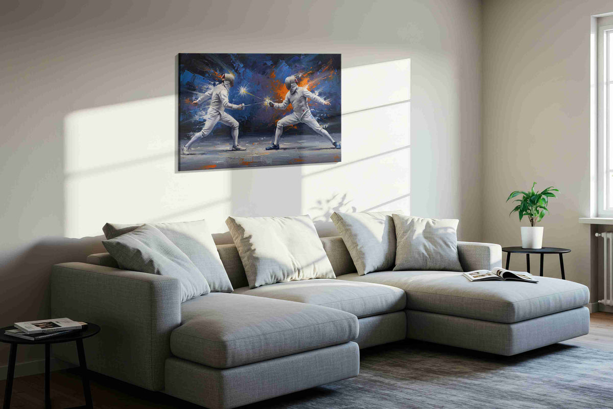 Clash of Sparks sports canvas print in a living room scene