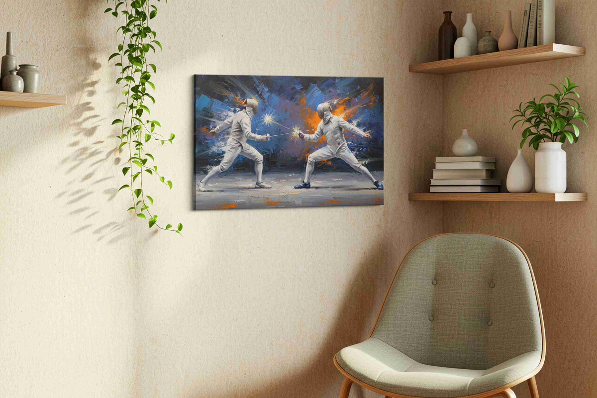 Clash of Sparks sports canvas print, displayed in a living room