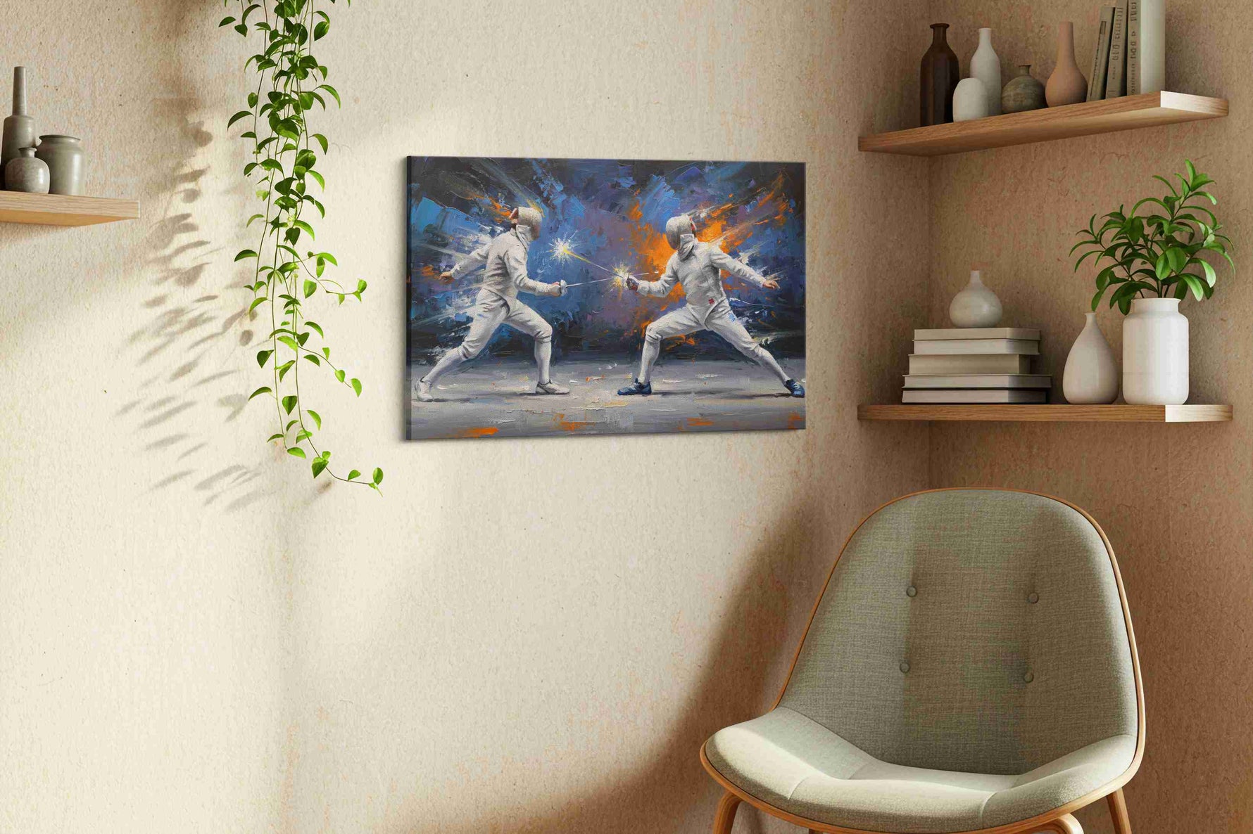 Clash of Sparks sports canvas print, displayed in a living room