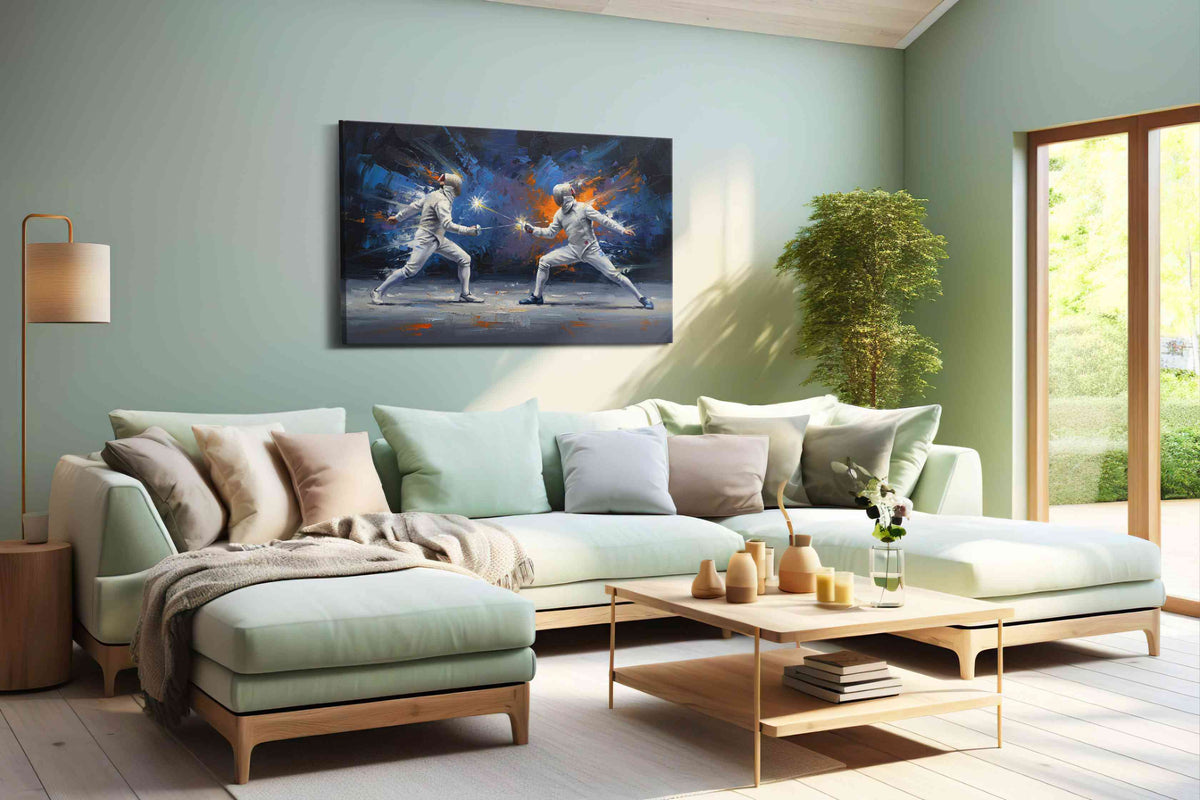 Clash of Sparks sports canvas print, hanging on wall