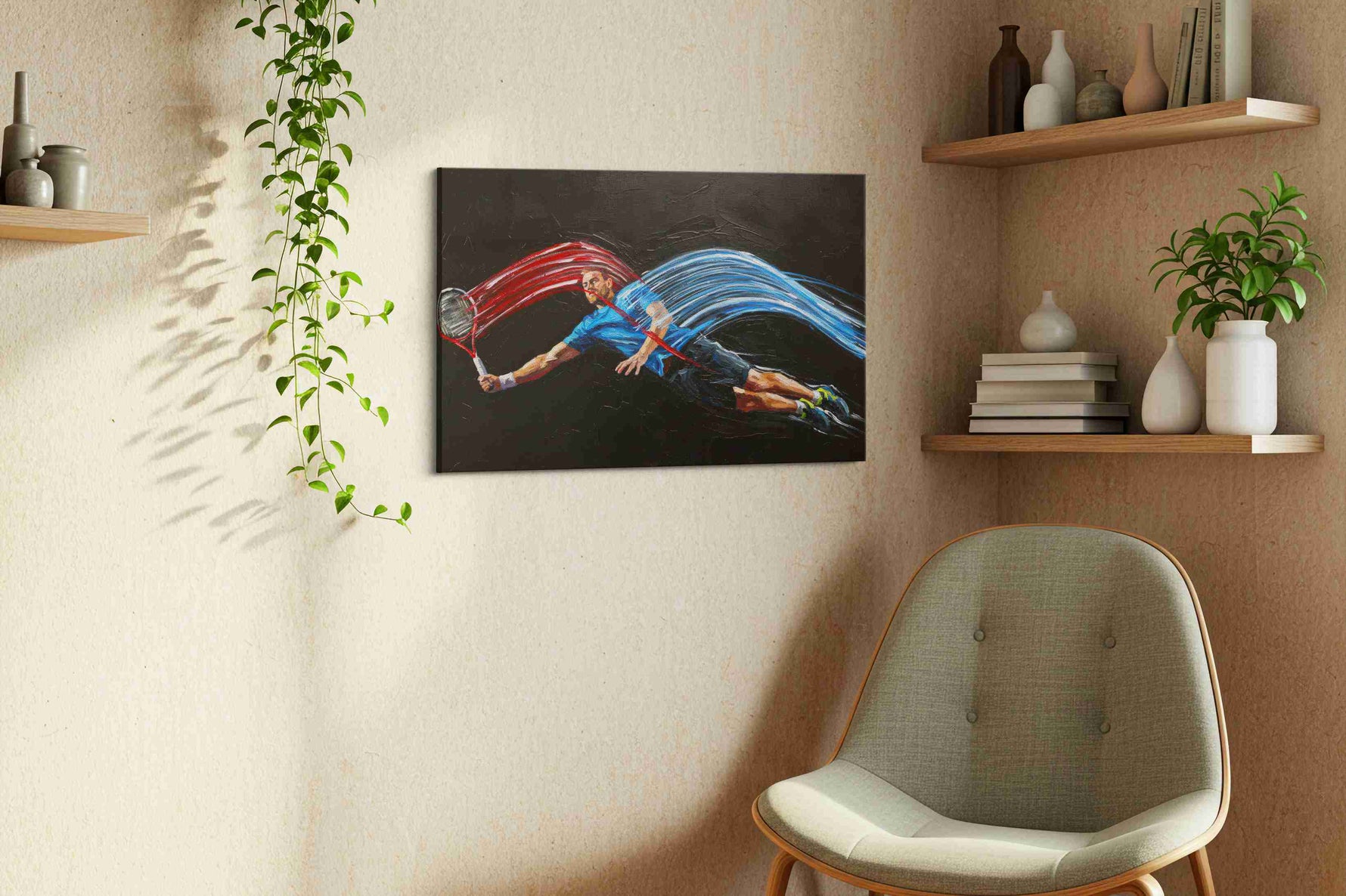 Dynamic Court Symphony sports canvas print styled in a living room