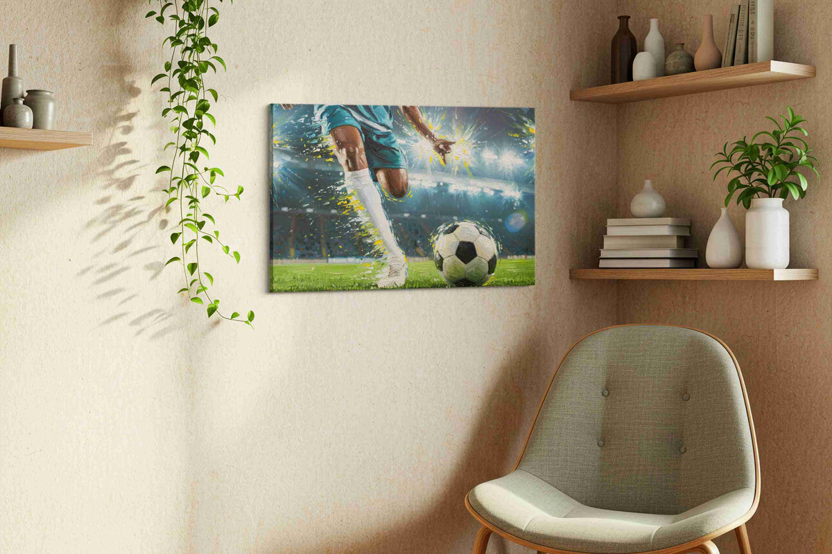 Dynamic Goal Pursuit sports canvas print in a living room scene