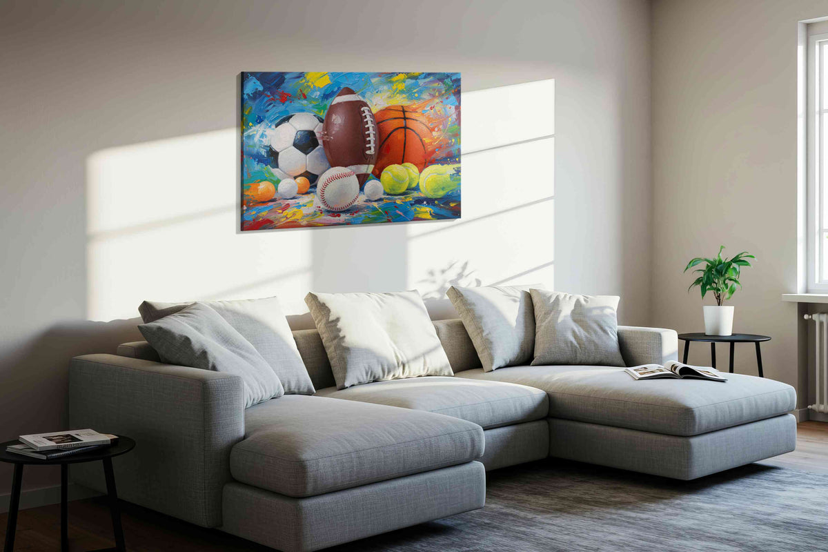 Energized Game Day Palette sports canvas print styled in a living room