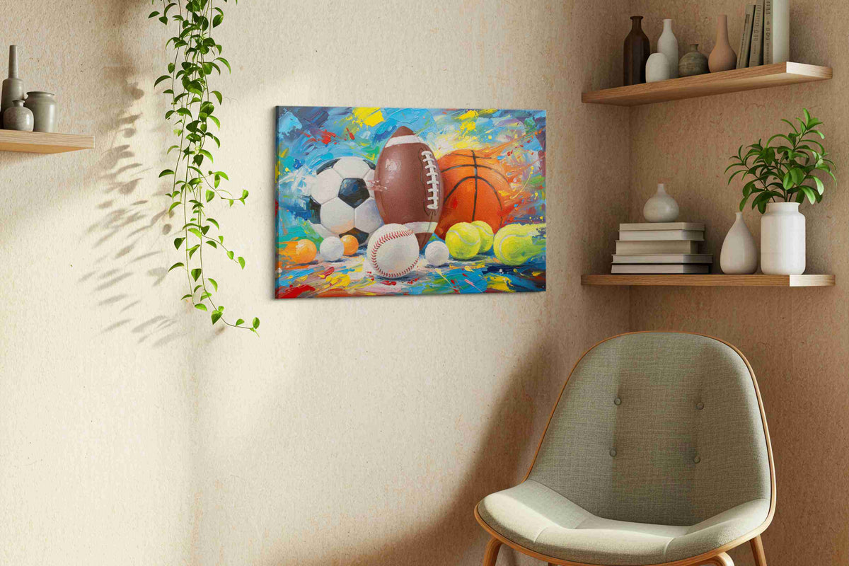 Energized Game Day Palette sports canvas print, displayed in a living room