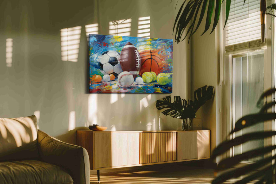 Energized Game Day Palette sports canvas print, hanging on wall