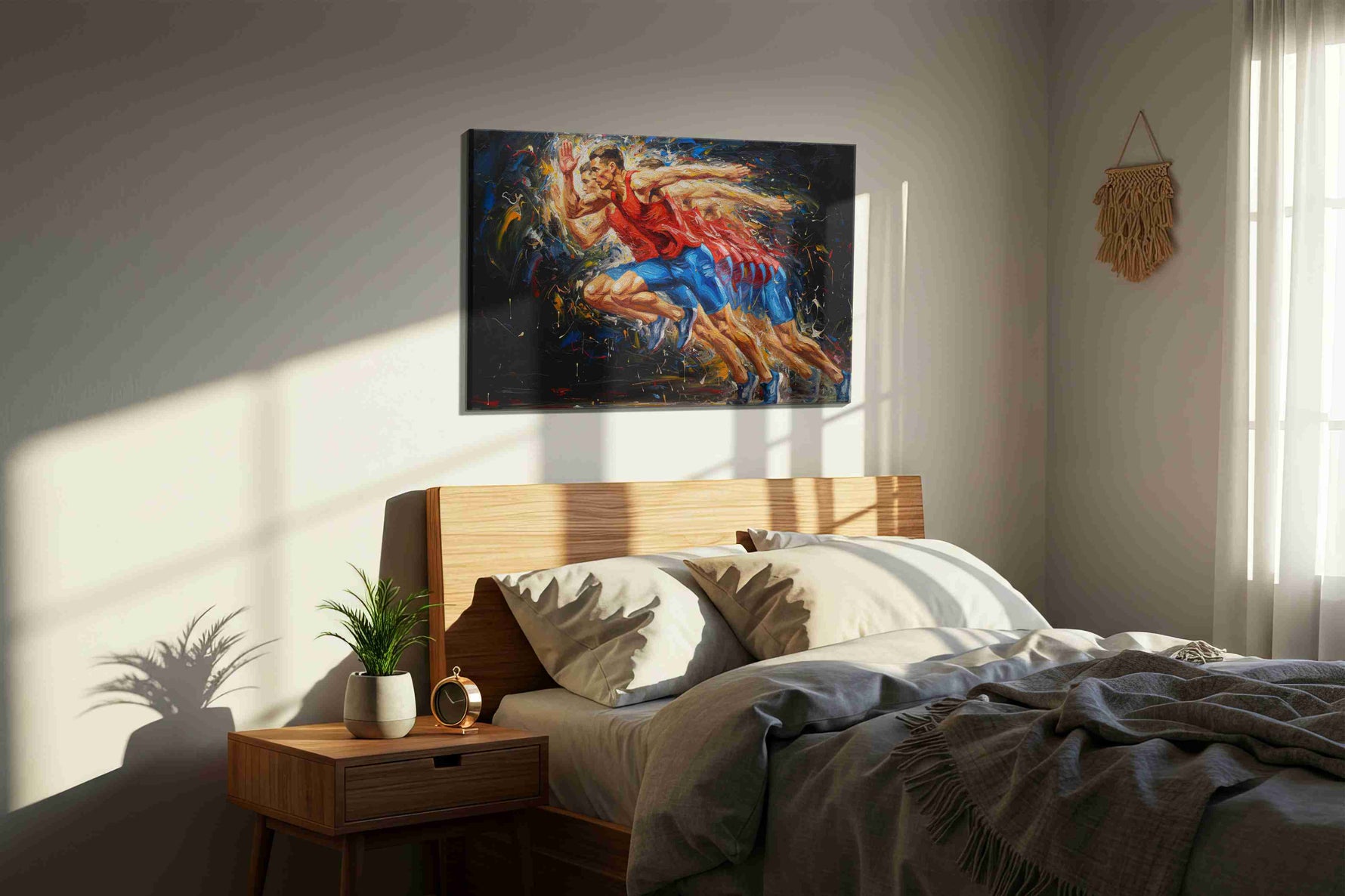 Energy in Motion sports canvas print, displayed in a bedroom