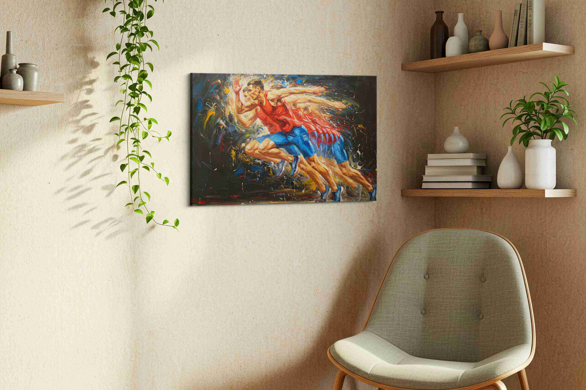 Energy in Motion sports canvas print, displayed in a living room