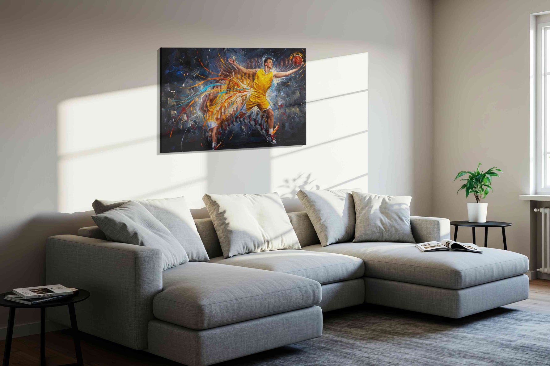 Ethereal Dunk sports canvas print, displayed in a living room
