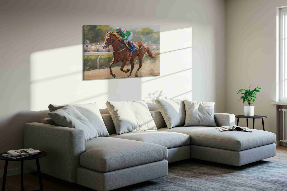 Gallop of Glory II horses canvas print, displayed in a living room