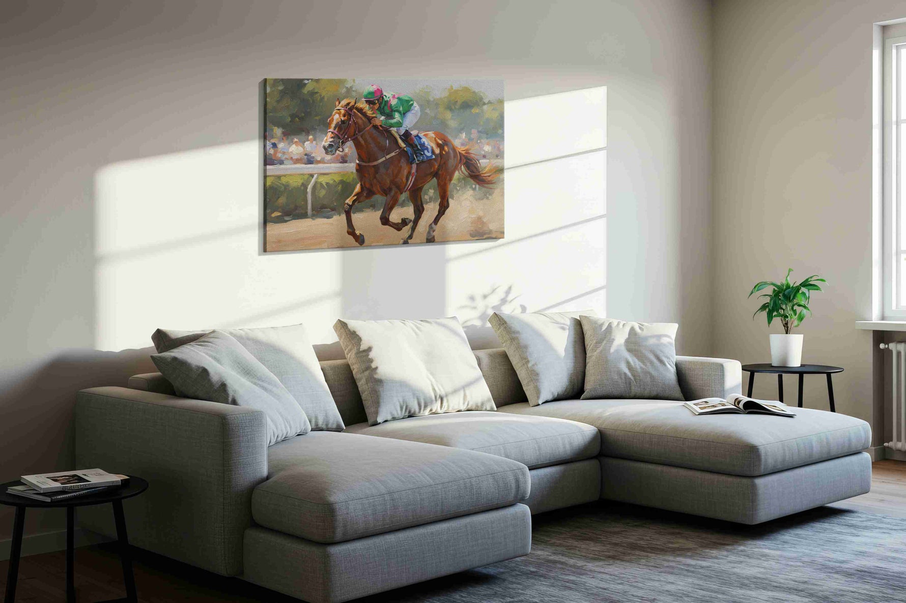Gallop of Glory II horses canvas print, displayed in a living room