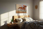 Galloping Glory horses canvas print, displayed in a bedroom