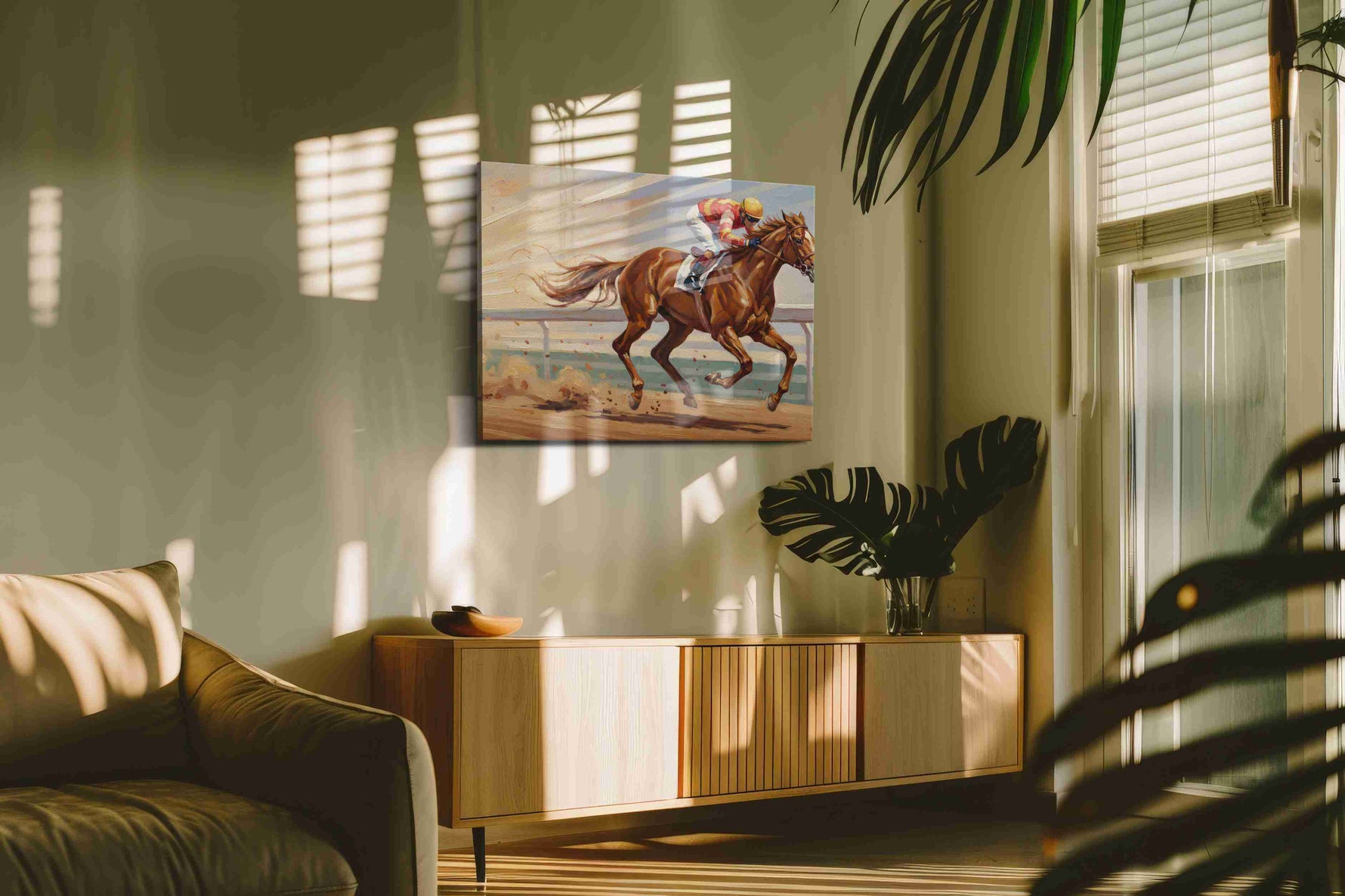 Galloping Glory horses canvas print in a contemporary interior mockup