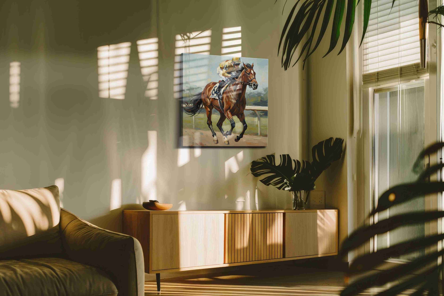 Galloping Glory II horses canvas print in a contemporary interior mockup