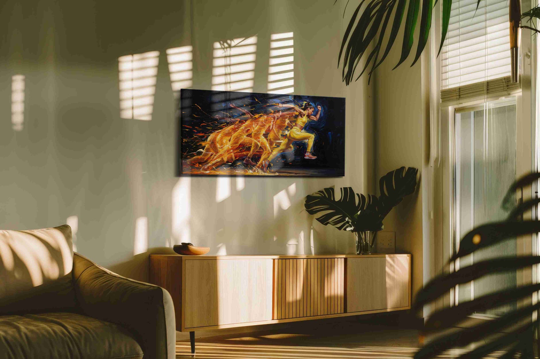 Ignite the Spirit of Flight sports canvas print, hanging on wall — in a hung canvas mockup
