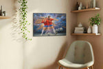 Kinetic Soccer Symphony sports canvas print, displayed in a living room
