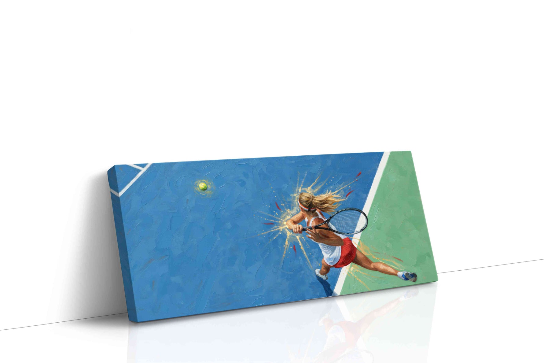 Powerful Serve in Motion sports canvas print gallery-wrapped landscape canvas studio shot