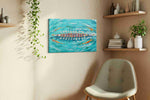 Rhythm of the Oars sports canvas print, displayed in a living room