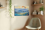 Sky Ballet at Dusk sports canvas print, displayed in a living room