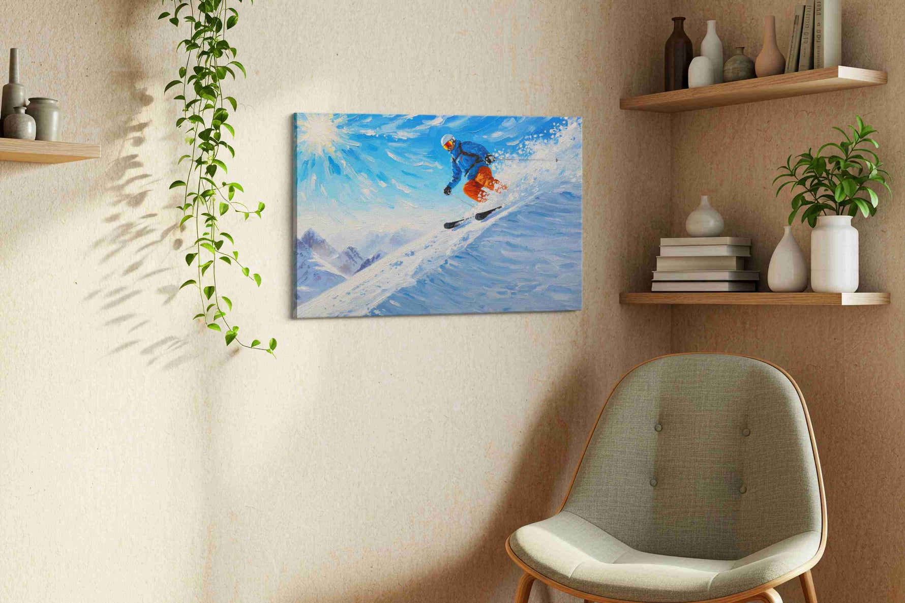 Snowbound Symphony sports canvas print, displayed in a living room