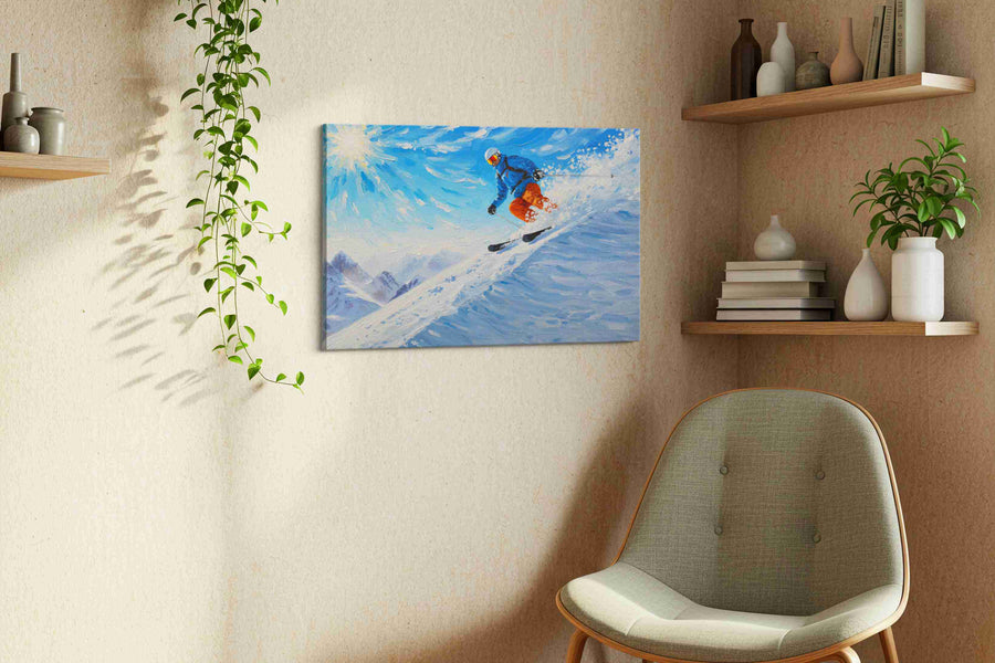 Snowbound Symphony sports canvas print, displayed in a living room