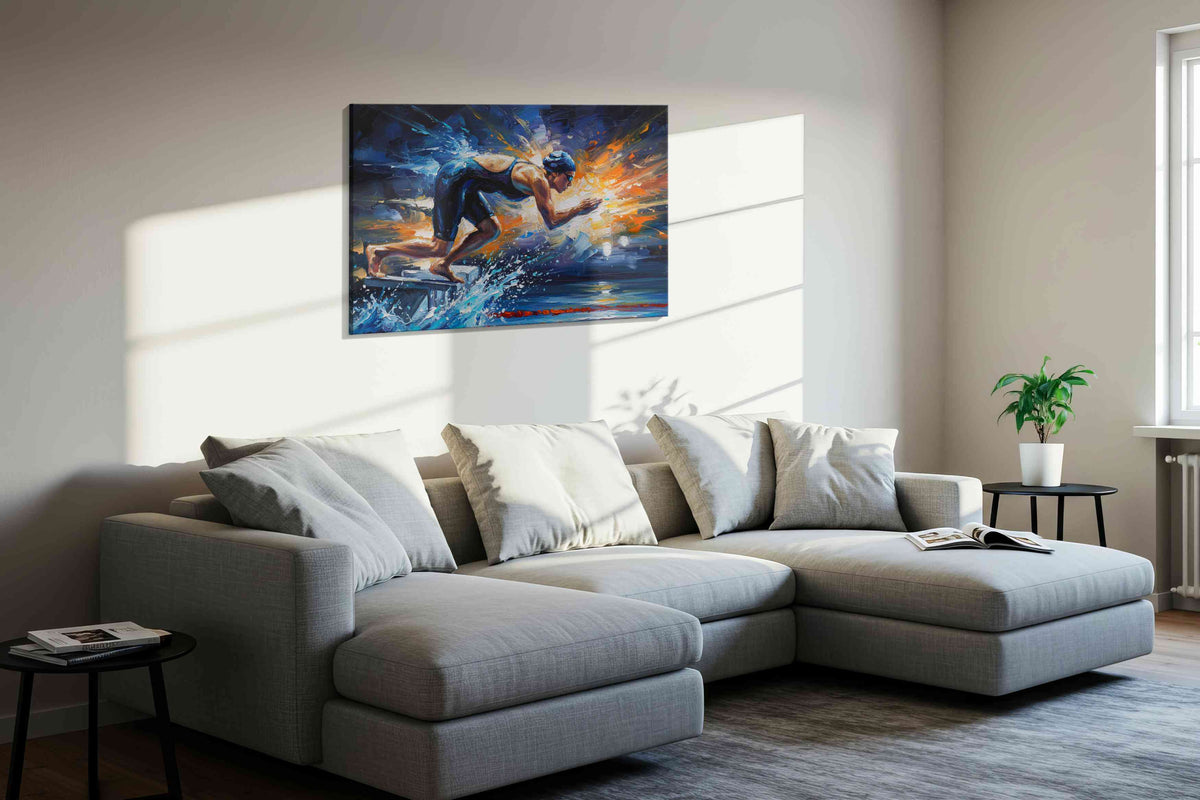 Splash of Determination sports canvas print in a living room scene